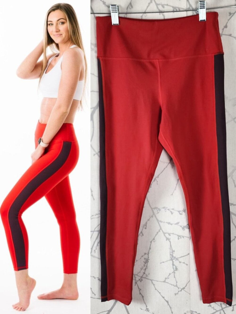 Zyia Red Stretch Knit Loyalty Stripe High Waist 7/8 Leggings